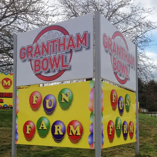 Grantham Bowl fascia and fun farm signs mounted outdoors
